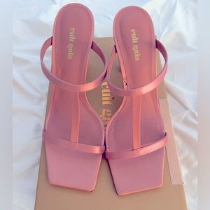 Pink Satin Cult Gaia Strap Heels